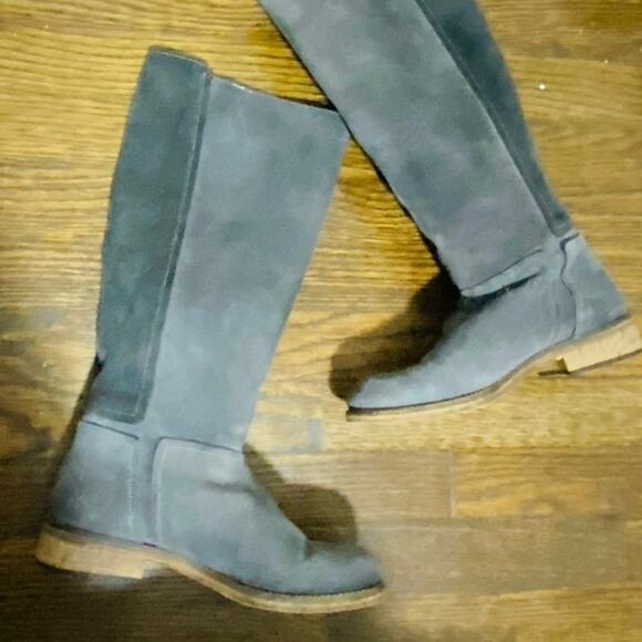 WEBB Grey Suede Leather Tall Boots EU Size 37 Slip On Flats - Picture 6 of 8